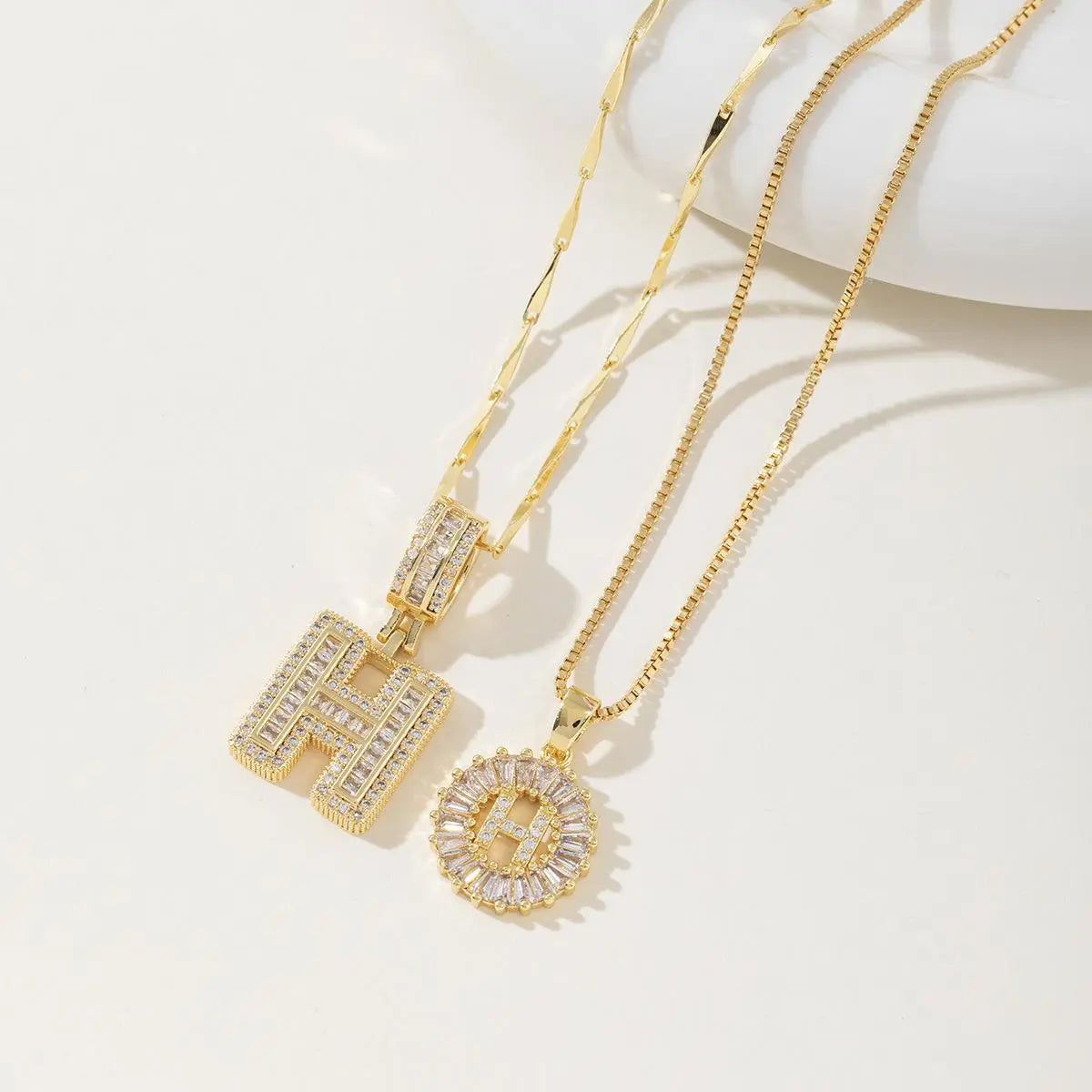 Women’s Gold-Plated Zircon Initial Pendant Layered Necklace Set