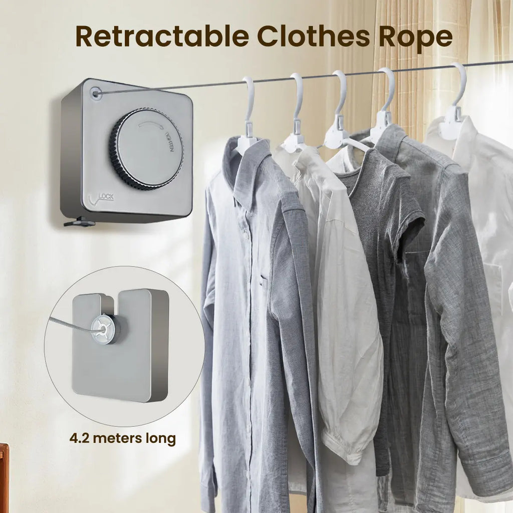 5.76m Retractable Clothesline, Space-Saving Wall-Mounted Laundry Drying Line for Bathroom, Balcony & Indoor Outdoor Use