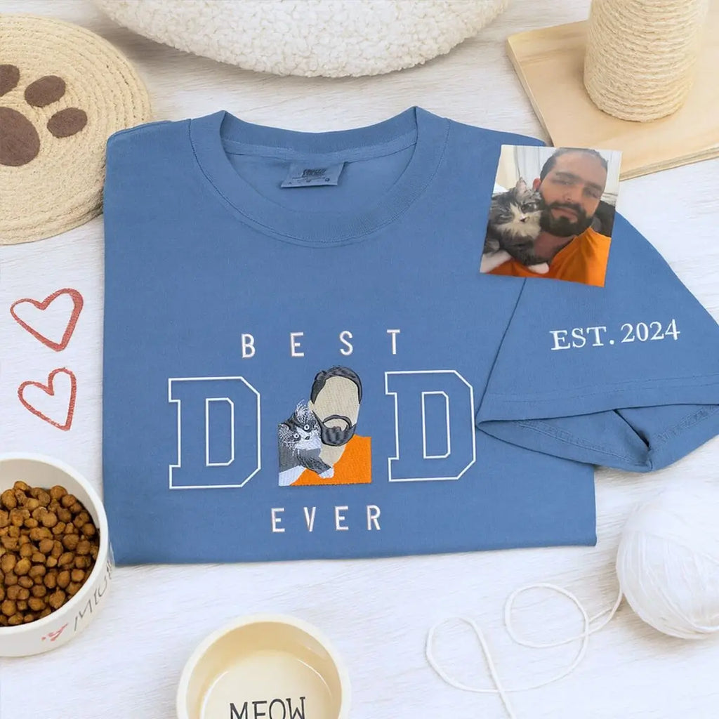 Personalized Cat Dad Shirt with Cat Portrait, Embroidered Gift for Proud Cat Dad