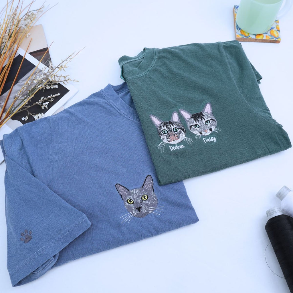Personalized Cat Dad Shirt with Cat Portrait, Embroidered Gift for Proud Cat Dad