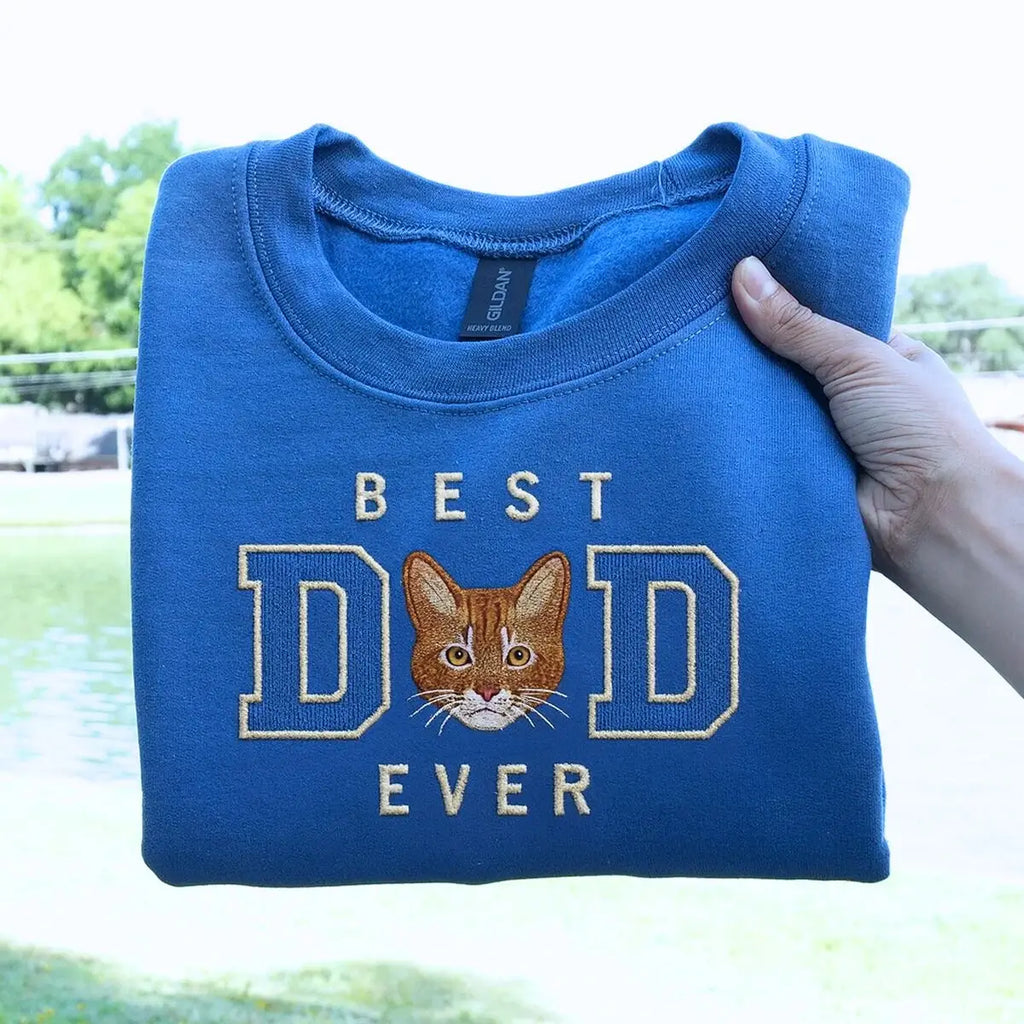 Personalized Cat Dad Shirt with Cat Portrait, Embroidered Gift for Proud Cat Dad